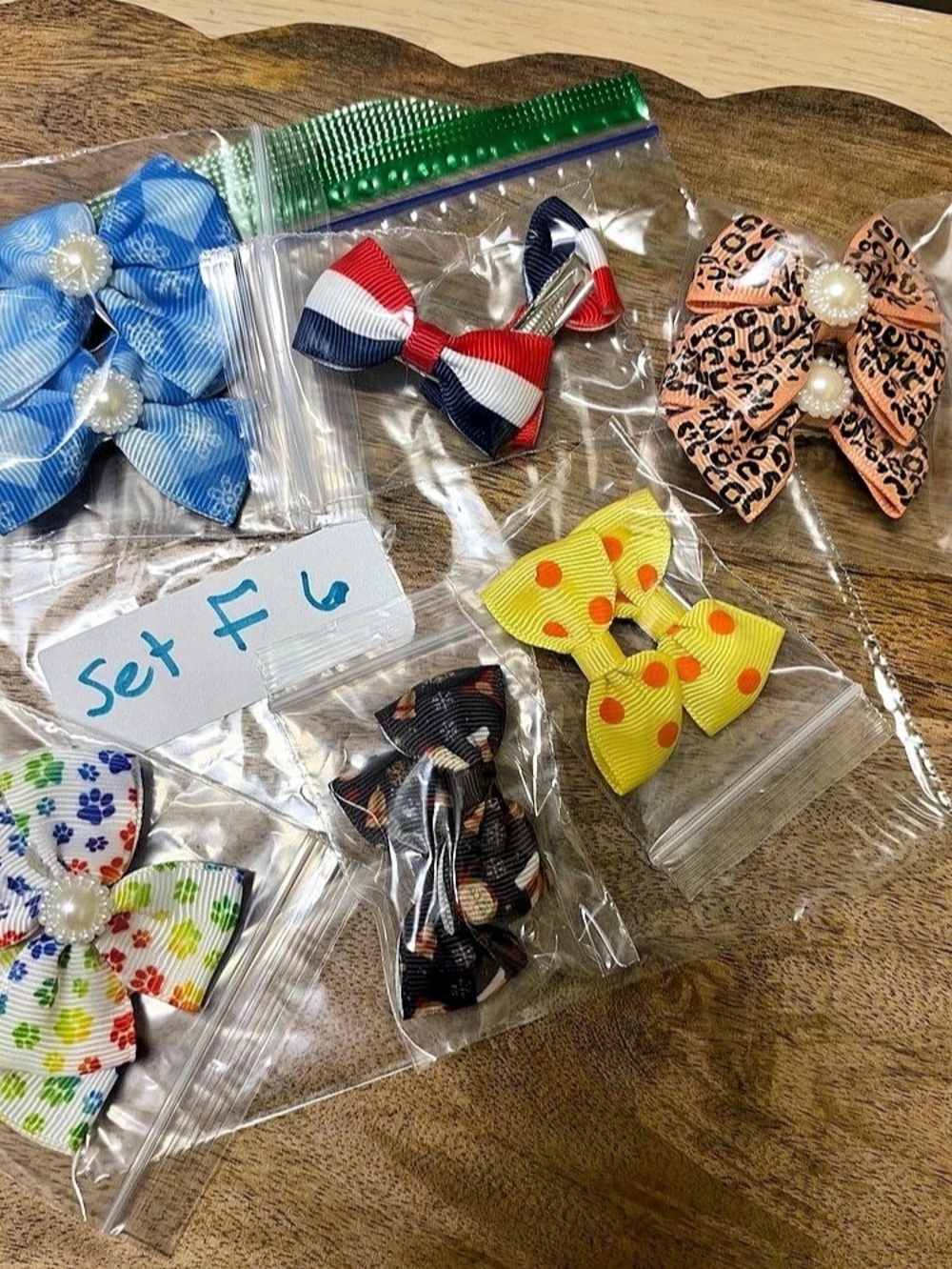 Dog Set of 6 Hair Bow Set Blue & Multicolor Set F